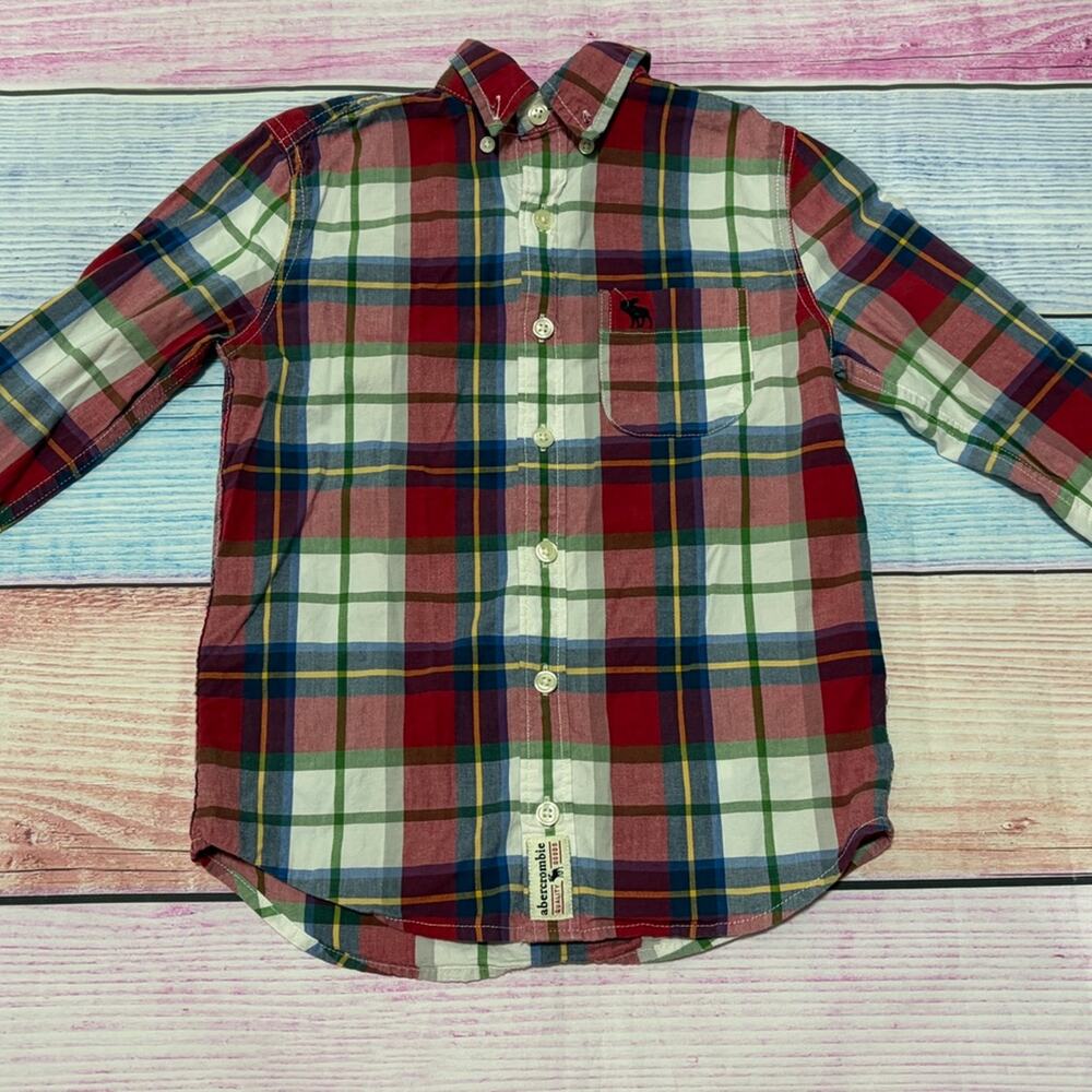Abercrombie Kids Boys 7/8 Red & Blue Plaid Button Down Shirt VGUC